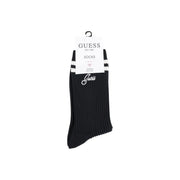 Chaussettes noires côtelées à rayures blanches et broderies argentées guess logo associé à des culottes roses en coton mélangé pour femmes