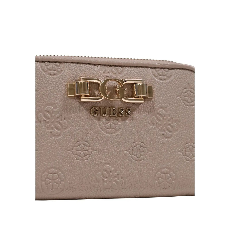 Beige Guess Portefeuille pour femme en polyuréthane texturé avec fermoir à maillons dorés, dimensions : 14 x 9 x 3 cm