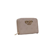 Beige guess Portefeuille femme avec surface texturée en polyuréthane et fermoir en métal doré, poches zippées 14 x 9 x 3 cm
