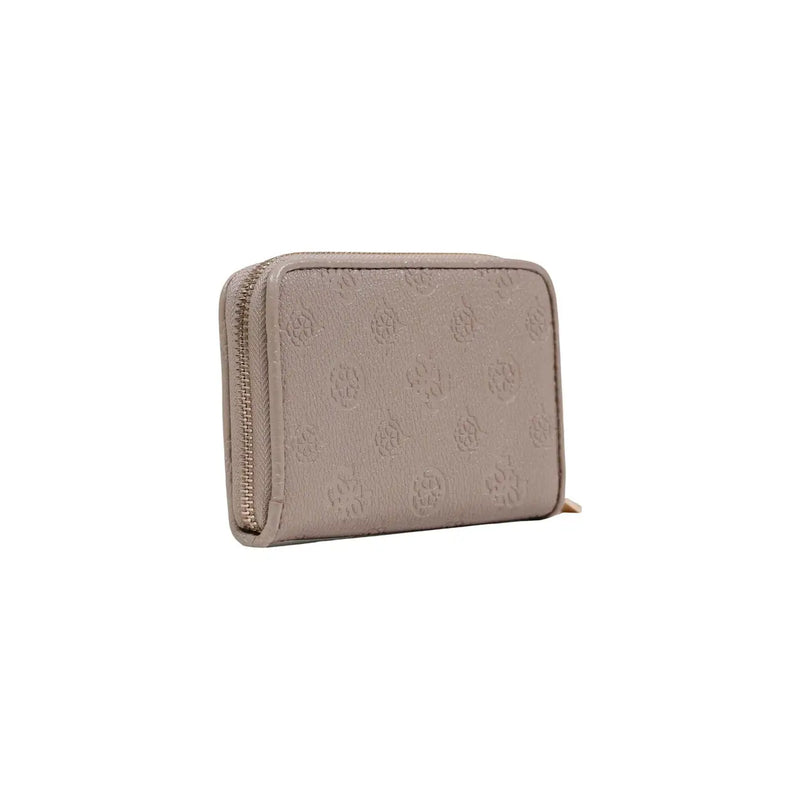 couleur taupe Guess Portefeuille femme en polyuréthane beige avec poches zippées et logo en relief, vue de face