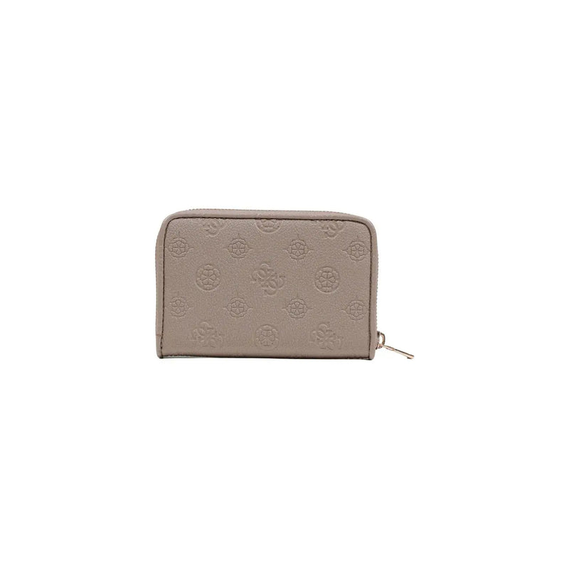 Beige Guess Portefeuille femme en polyuréthane avec logo en relief et poches zippées, dimensions : 14 x 9 x 3 cm