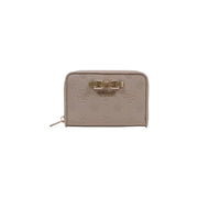 Beige guess Portefeuille pour femme en polyuréthane avec poches zippées, motif floral en relief et fermoir doré