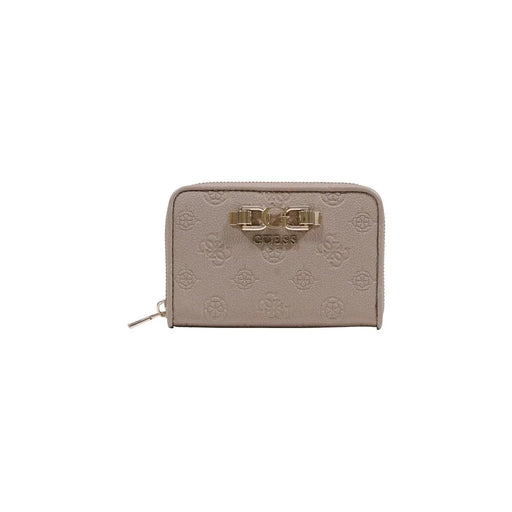 Beige guess Portefeuille pour femme en polyuréthane avec poches zippées, motif floral en relief et fermoir doré
