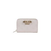 Blanc guess Portefeuille femme en polyuréthane beige avec logo en relief et fermoir doré, poches zippées 14 x 9 x 3 cm