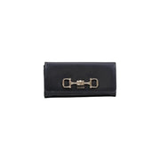 Noir Guess Portefeuille femme en polyuréthane avec fermoir mors argenté et fermeture à bouton, dimensions : 20 x 10 x 4 cm