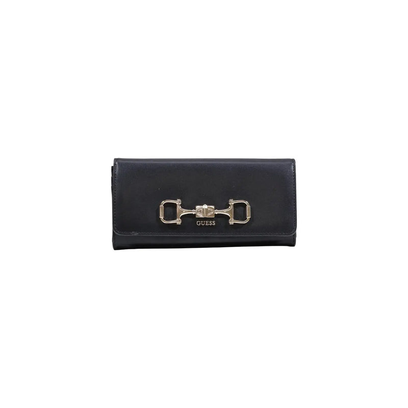 Noir Guess Portefeuille femme en polyuréthane avec fermoir mors argenté et fermeture à bouton, dimensions : 20 x 10 x 4 cm