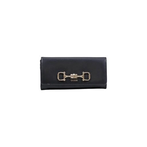 Noir Guess Portefeuille femme en polyuréthane avec fermoir mors argenté et fermeture à bouton, dimensions : 20 x 10 x 4 cm