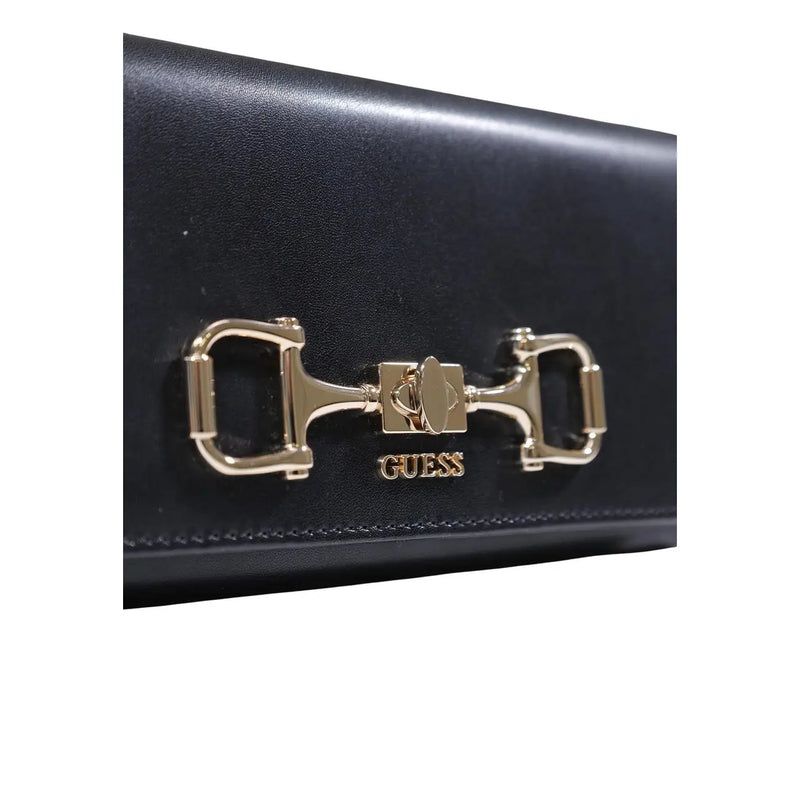 Noir Guess Portefeuille femme en polyuréthane avec fermoir mors doré et logo en relief, dimensions 20 x 10 x 4 cm