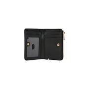 Étui à trois volets en cuir noir Guess Portefeuille femme en polyuréthane avec fermeture éclair et boutons-pression dorés, 12 x 8 x 2 cm