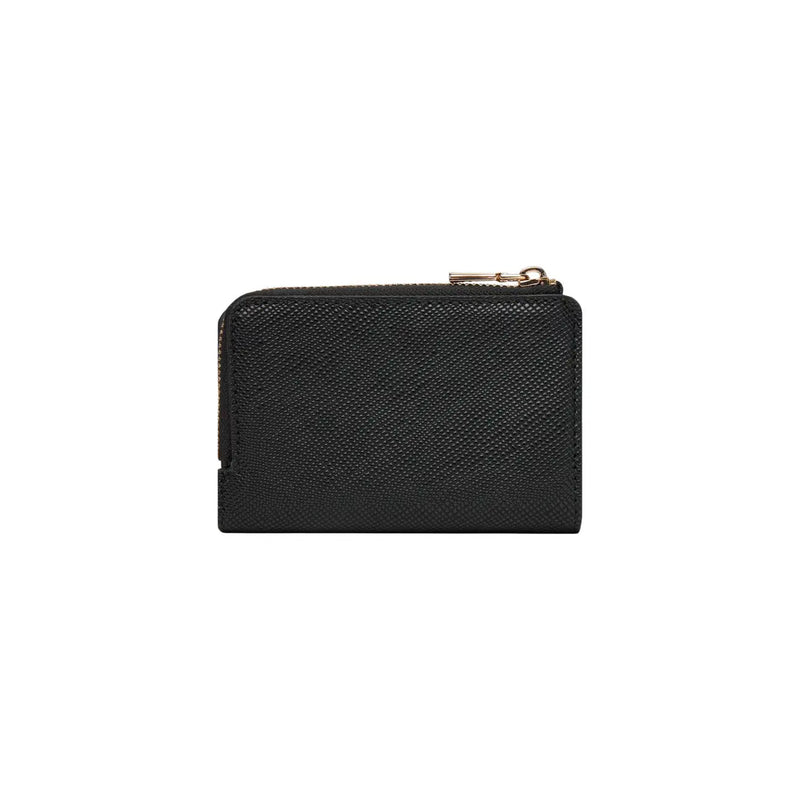 Texture noire Guess Portefeuille femme en polyuréthane avec tirette de fermeture éclair dorée et bouton-pression, 12 x 8 x 2 cm