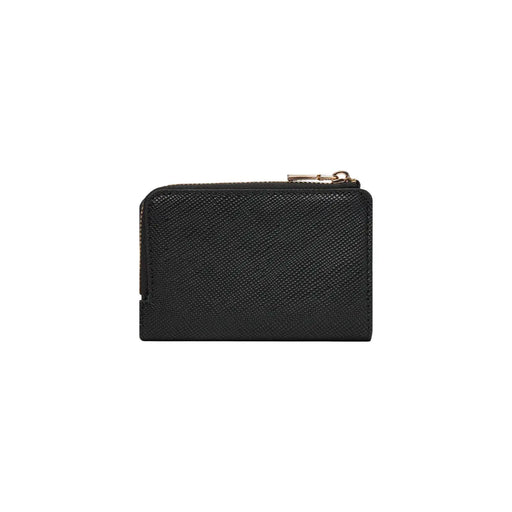 Texture noire Guess Portefeuille femme en polyuréthane avec tirette de fermeture éclair dorée et bouton-pression, 12 x 8 x 2 cm