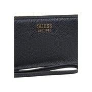 Cuir grainé noir Guess Portefeuille femme avec logo doré et fermeture éclair, poche zippée en polyuréthane 20x10x2