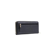 Guess Portefeuille femme en polyuréthane noir avec tirettes de fermeture éclair argentées et poche avant zippée 20 x 10 x 2 cm