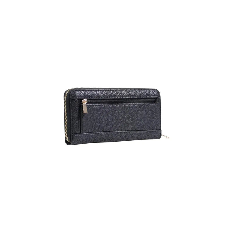 Guess Portefeuille femme en polyuréthane noir avec tirettes de fermeture éclair argentées et poche avant zippée 20 x 10 x 2 cm