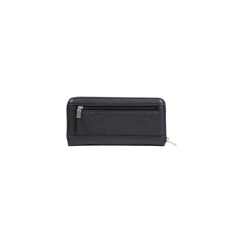 Texture noire Guess Portefeuille femme en polyuréthane avec fermeture éclair et tirettes métalliques, 20 x 10 x 2 cm