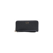 cuir noir texturé Guess Portefeuille femme avec dragonne et poche zippée argentée 20 x 10 x 2 cm