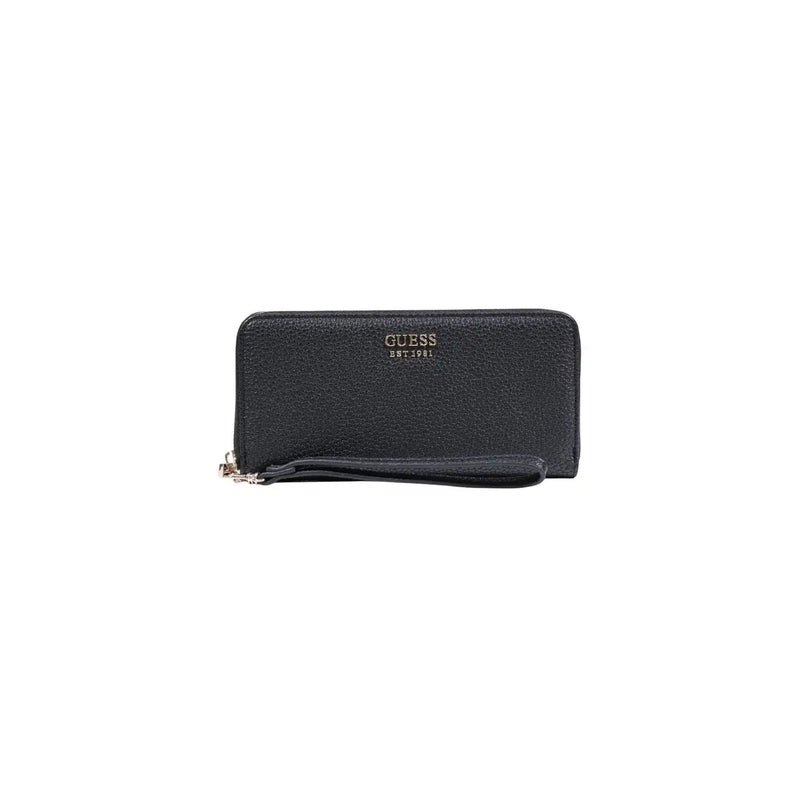 cuir noir texturé Guess Portefeuille femme avec dragonne et poche zippée argentée 20 x 10 x 2 cm