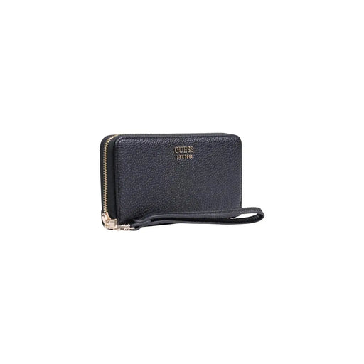 cuir noir texturé guess Portefeuille femme en polyuréthane avec fermeture éclair dorée et dragonne, 20 x 10 x 2 cm