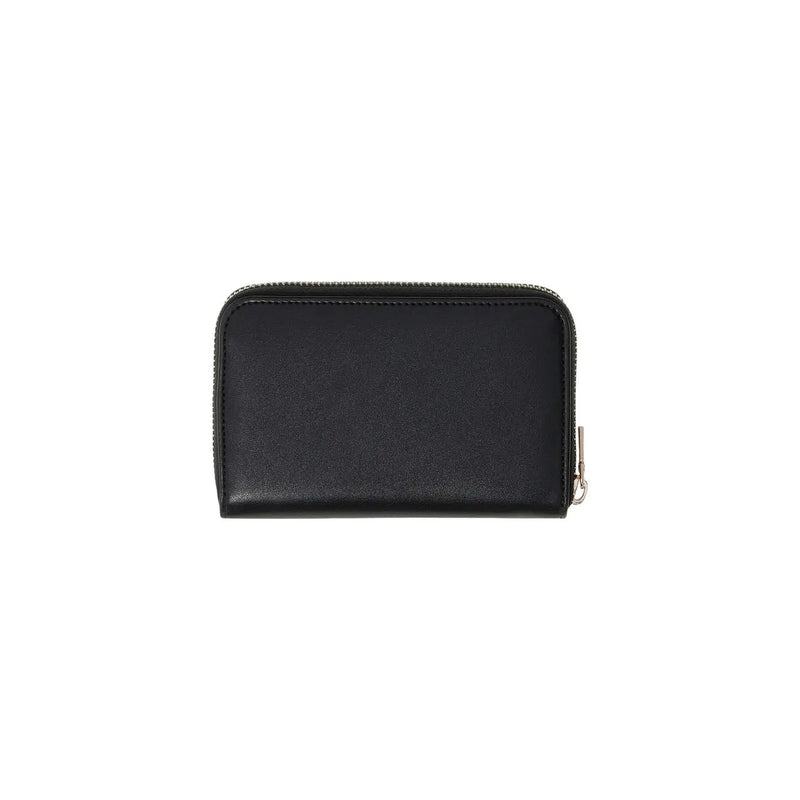 Guess Portefeuille femme noir en polyuréthane avec fermeture éclair, design minimaliste et élégant, tirette argentée, dimensions 14 x 9 x 3 cm