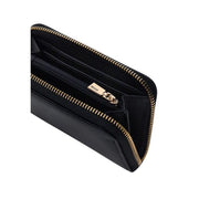 Guess Portefeuille femme noir en polyuréthane zippé avec fermeture éclair et accessoires dorés, dimensions : 14 x 9 x 3 cm