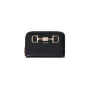 Noir guess Portefeuille femme en polyuréthane avec fermoir mors doré et fermeture éclair, dimensions 14 x 9 x 3 cm