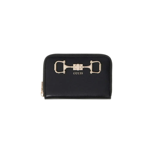 Noir guess Portefeuille femme en polyuréthane avec fermoir mors doré et fermeture éclair, dimensions 14 x 9 x 3 cm