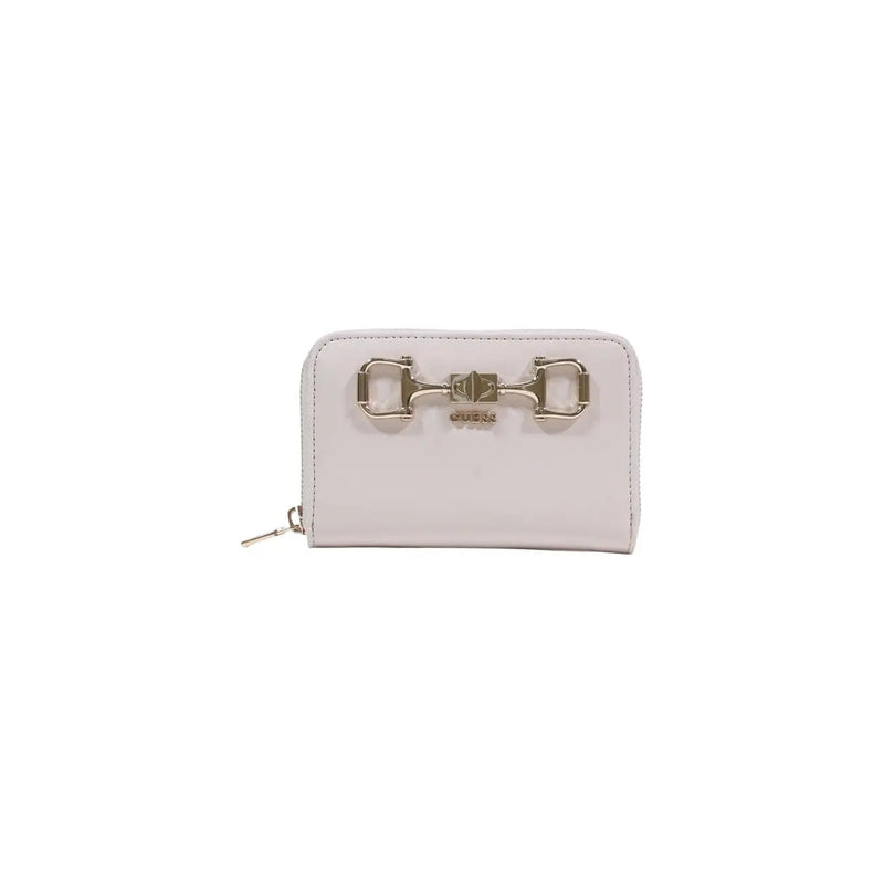 Un blanc élégant Guess Portefeuille femme à fermeture éclair, fermoir mors métallique, surpiqûres discrètes, en polyuréthane