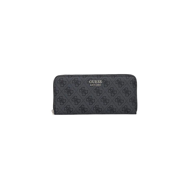 Noir Guess Portefeuille femme Brenton gris avec motif logo répété et fermeture éclair argentée en polyuréthane, format 20 cm