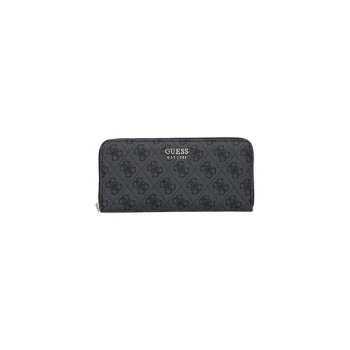 Noir Guess Portefeuille femme Brenton gris avec motif logo répété et fermeture éclair argentée en polyuréthane, format 20 cm