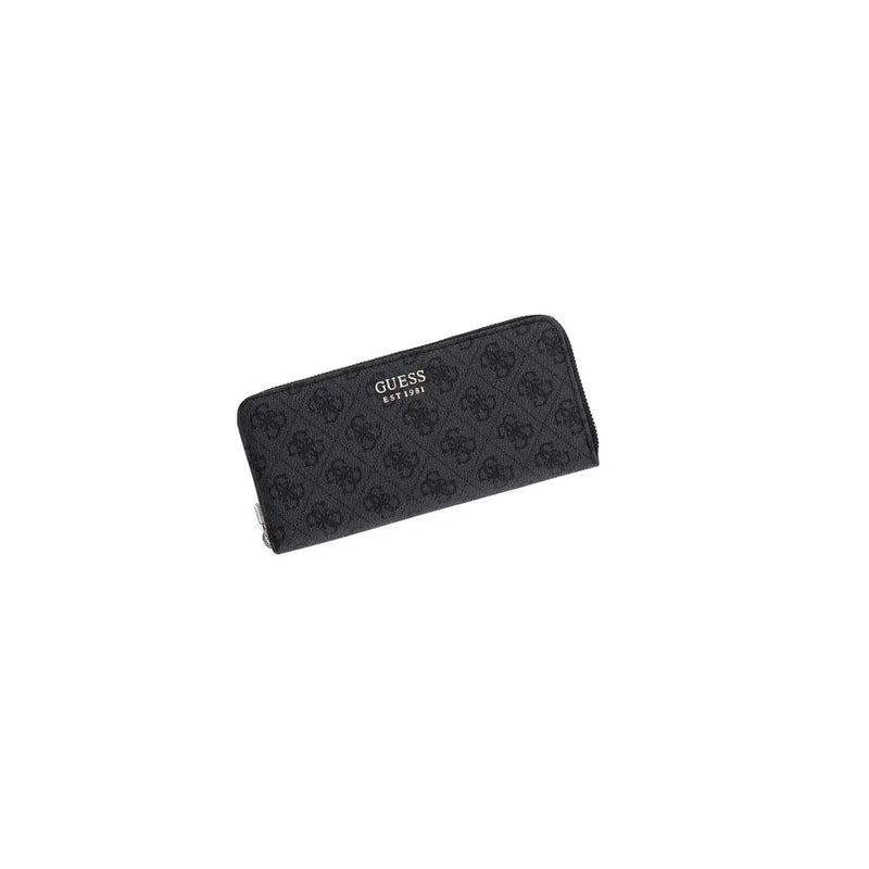 Noir guess Portefeuille femme Brenton en polyuréthane gris avec motif logo répété et fermeture éclair argentée, format 20 cm