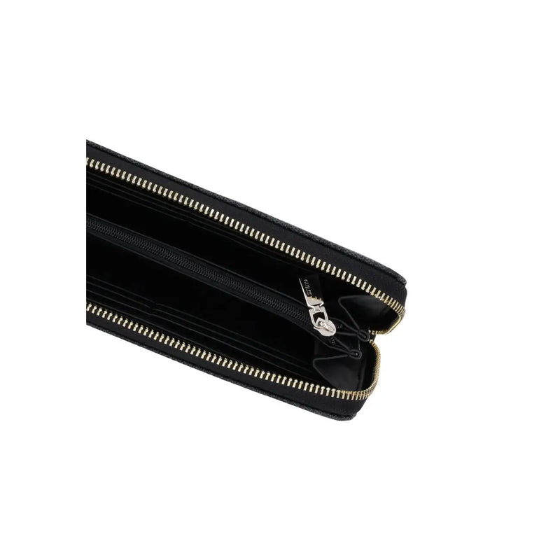 Guess Portefeuille femme Brenton en cuir gris et noir avec double fermeture éclair et finitions argentées en polyuréthane, format 20 cm