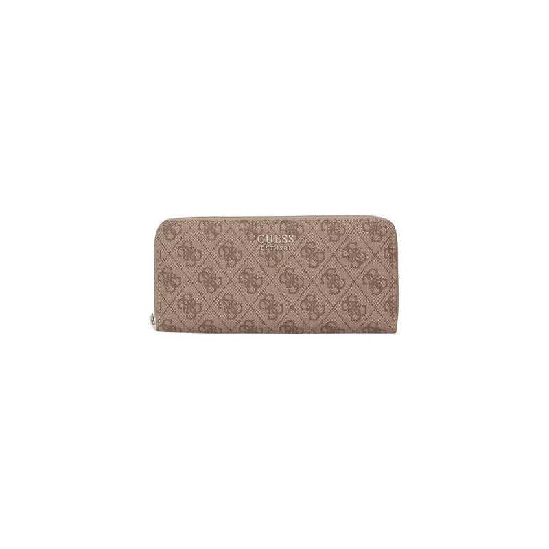 Beige Guess Portefeuille femme en polyuréthane gris avec motif monogramme répété et logo métallique, format 20 cm