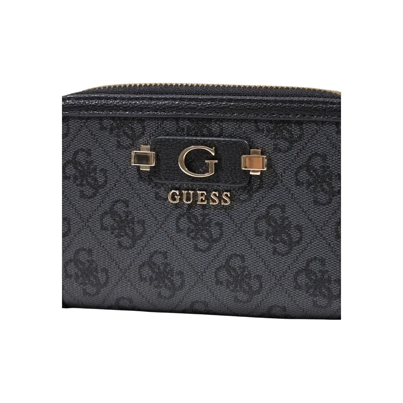 Noir guess Portefeuille femme Coleen Logo en polyuréthane gris avec motif monogramme et finitions dorées.