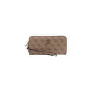 Beige Guess Pochette portefeuille femme en polyuréthane gris, 16 cm, ornée d'un monogramme répété et d'un logo doré.