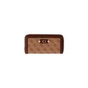 Motifs marron et beige Guess Portefeuille zippé avec plaque logo métallique en polyuréthane gris 16 cm pour femme