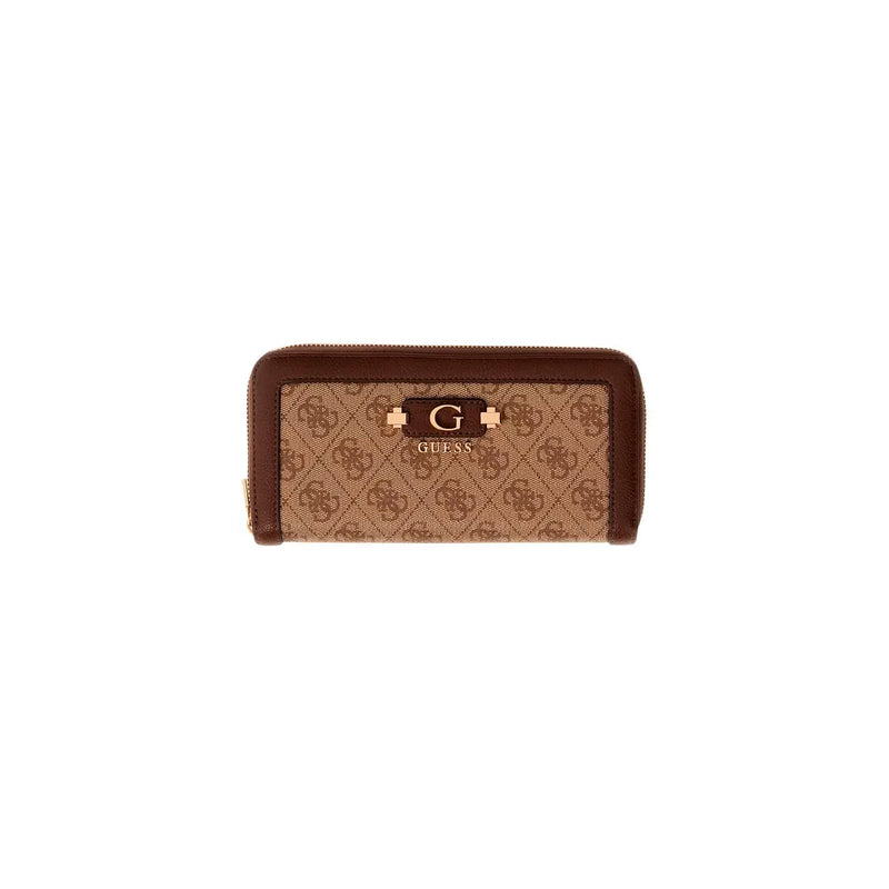 Motifs marron et beige Guess Portefeuille zippé avec plaque logo métallique en polyuréthane gris 16 cm pour femme