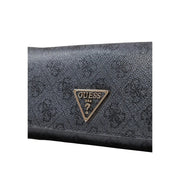 Texture noire Guess Portefeuille femme en polyuréthane gris uni avec logo triangulaire doré, dimensions 10 x 20 x 4 cm