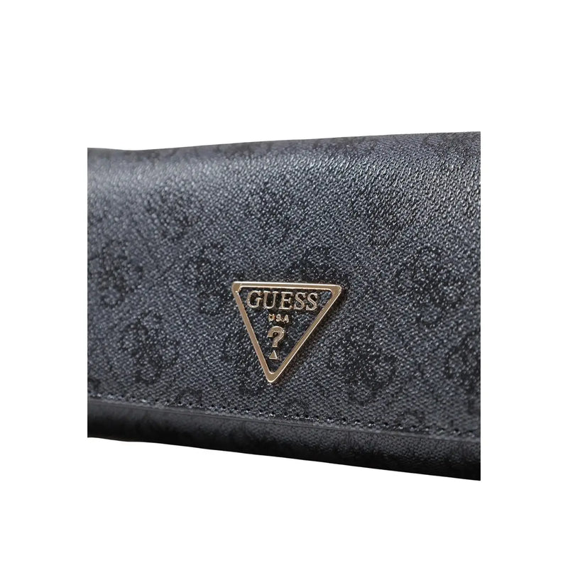Texture noire Guess Portefeuille femme en polyuréthane gris uni avec logo triangulaire doré, dimensions 10 x 20 x 4 cm