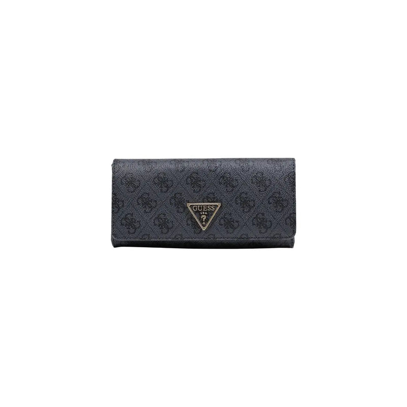 Gris foncé Guess Portefeuille pour femme en polyuréthane uni, orné d'un motif discret et répétitif et d'un logo triangulaire métallique.