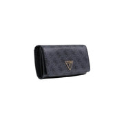 Guess Portefeuille femme gris foncé uni en polyuréthane avec motif texturé et logo triangulaire doré 10x20x4 cm