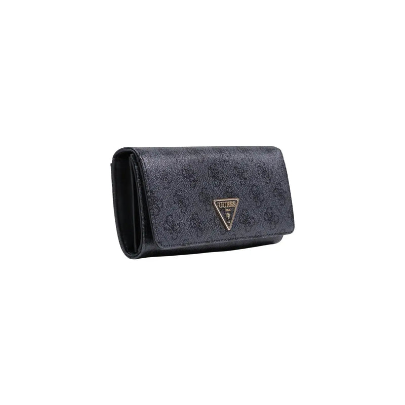 Guess Portefeuille femme gris foncé uni en polyuréthane avec motif texturé et logo triangulaire doré 10x20x4 cm