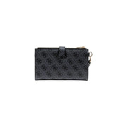 Noir guess Portefeuille femme en polyuréthane gris, orné d'un motif logo répété et d'une fermeture éclair dorée, dimensions 18 x 11 x 3 cm.