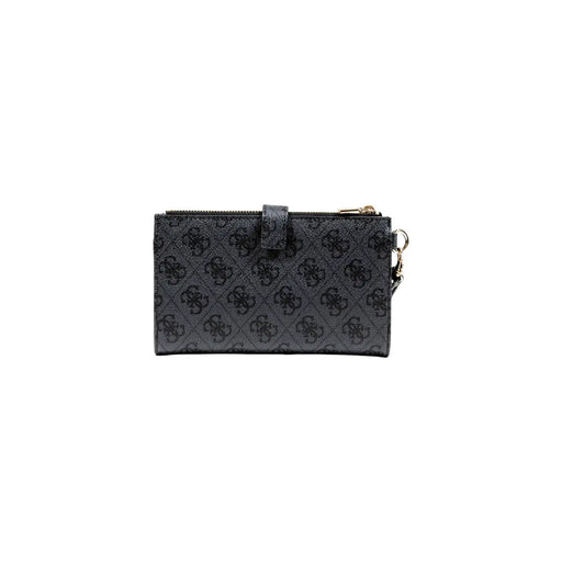 Noir guess Portefeuille femme en polyuréthane gris, orné d'un motif logo répété et d'une fermeture éclair dorée, dimensions 18 x 11 x 3 cm.