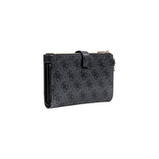 Noir Guess Portefeuille femme en polyuréthane gris avec motif logo répété et fermeture éclair dorée, dimensions 18 x 11 x 3 cm