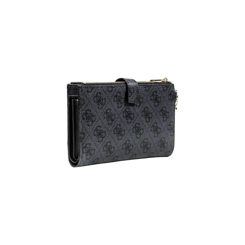 Noir Guess Portefeuille femme en polyuréthane gris avec motif logo répété et fermeture éclair dorée, dimensions 18 x 11 x 3 cm