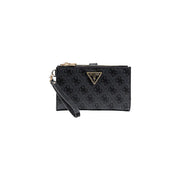 Noir Guess Pochette porte-cartes en polyuréthane gris avec motif logo répété et emblème triangulaire doré de la marque