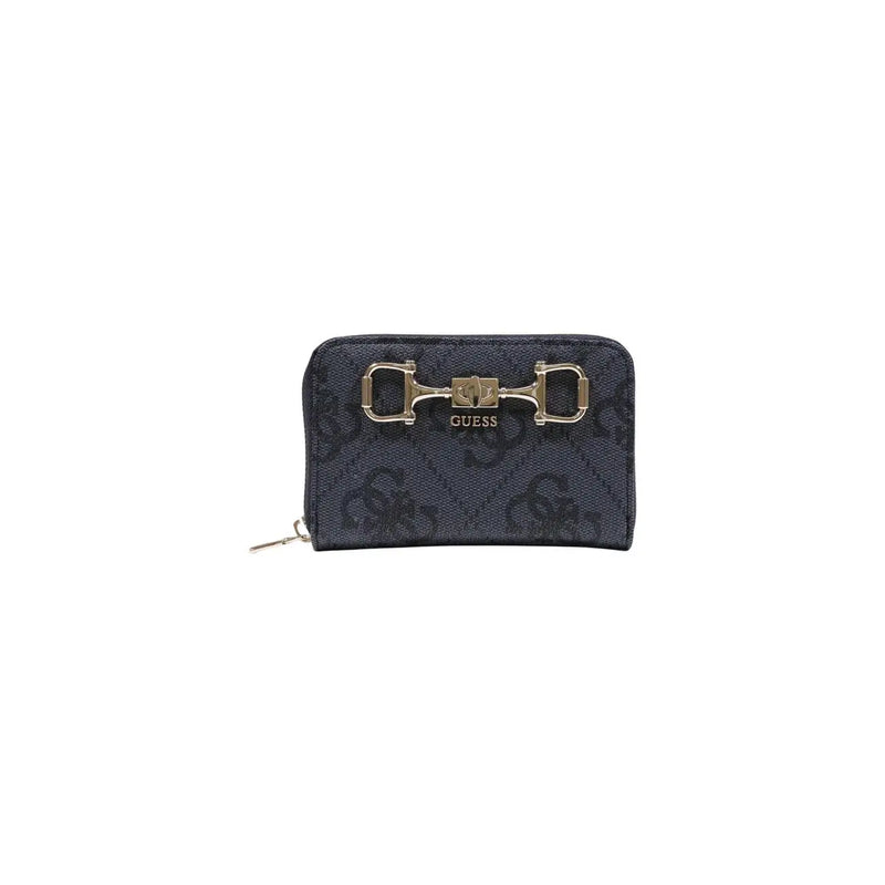 à motifs bleu foncé guess Portefeuille femme avec fermoir mors doré, fermeture éclair grise, poches intérieures, dimensions 14 x 9 x 2,5 cm