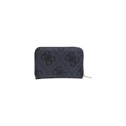 Gris foncé Guess Portefeuille femme à motif logo noir répété et fermeture éclair argentée, dimensions 14 x 9 x 2,5 cm, poches intérieures zippées