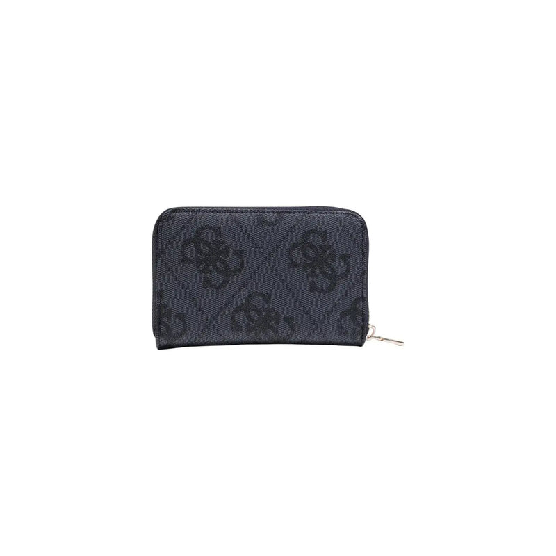 Gris foncé Guess Portefeuille femme à motif logo noir répété et fermeture éclair argentée, dimensions 14 x 9 x 2,5 cm, poches intérieures zippées