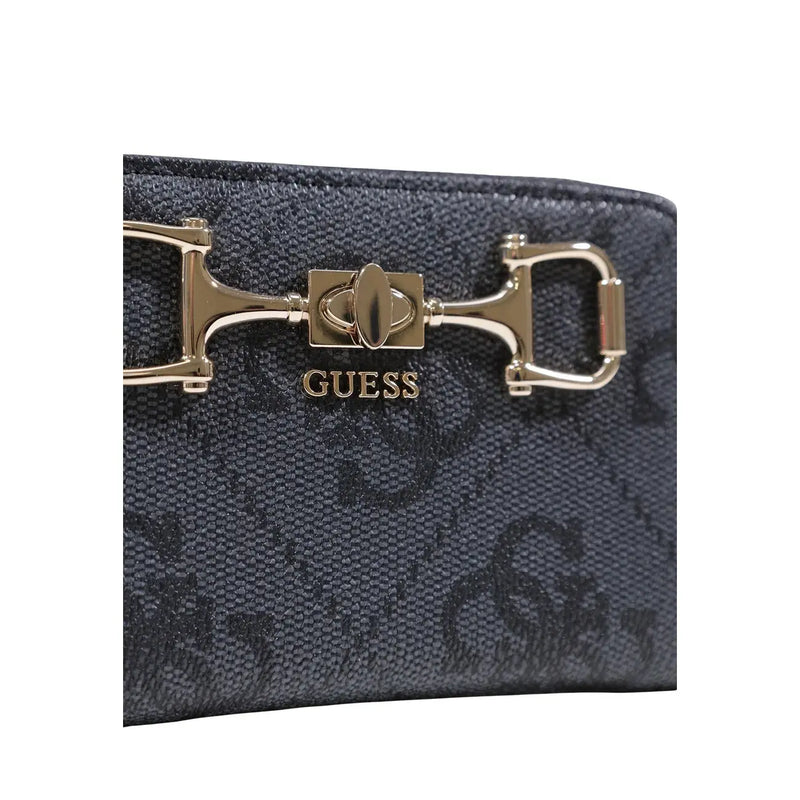 texture gris foncé Guess Portefeuille femme avec fermoir mors doré et poches intérieures zippées, dimensions 14 x 9 x 2,5 cm